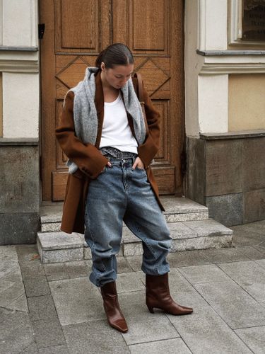 Коричневое пальто-пиджак из шерсти COLINE