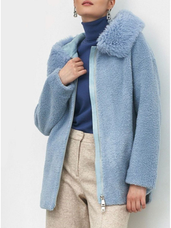 Шуба с капюшоном, голубая, Северина