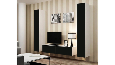 Гостиная Виго 9 Черный 0190 / Белый Фасадный 0101 220*42*180 см, Черный, Белый Фасадный   Фиеста