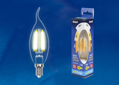 LED-CW35-5W/WW/E14/CL/MB GLM10TR Лампа светодиодная. Форма «свеча на ветру», прозрачная. Серия Multibright. Теплый белый свет (3000K). 100-50-10. Карт