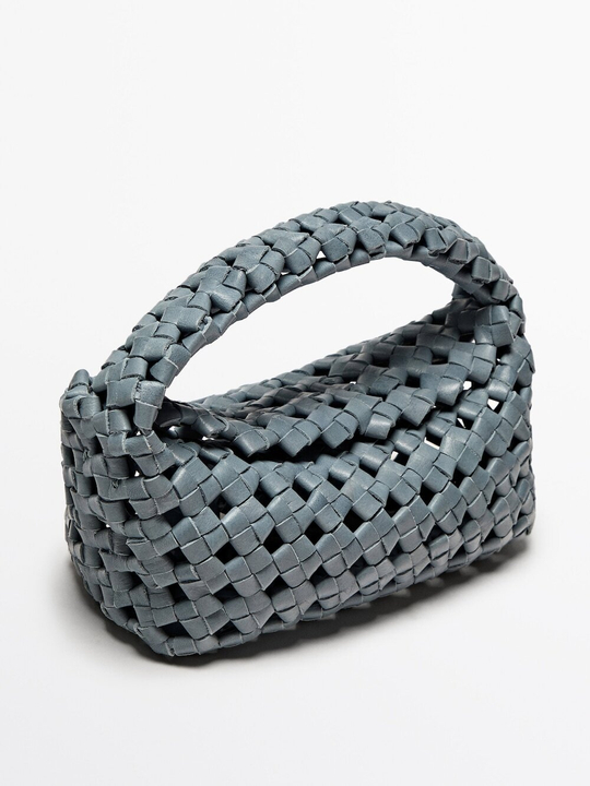 Massimo Dutti Небольшая плетеная сумка из кожи наппа, синий