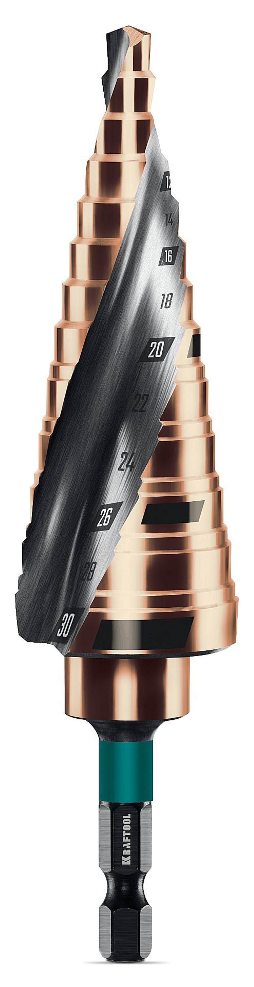 KRAFTOOL COBALT 6-30мм, 13 ступеней, азотирование, винтовая спираль, сверло ступенчатое(29691-6-30-13)