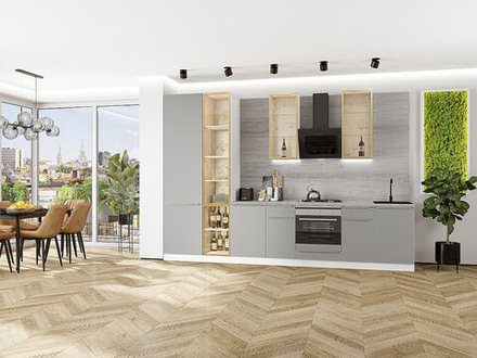 Прямая модульная кухня Фьюжн-08 Silky Light Grey - Белый 2340*3400*600