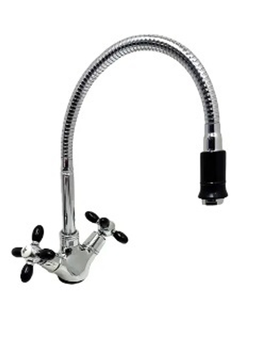 R6013F-2 Смеситель д/кух. на гайке с гиб.изливом цвет хром/черный