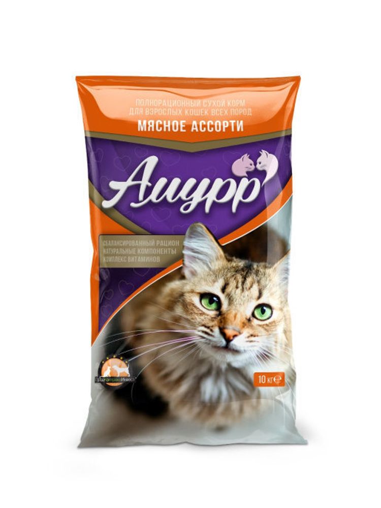 Сухой корм Амурр для взрослых кошек, мясное ассорти, 10 кг