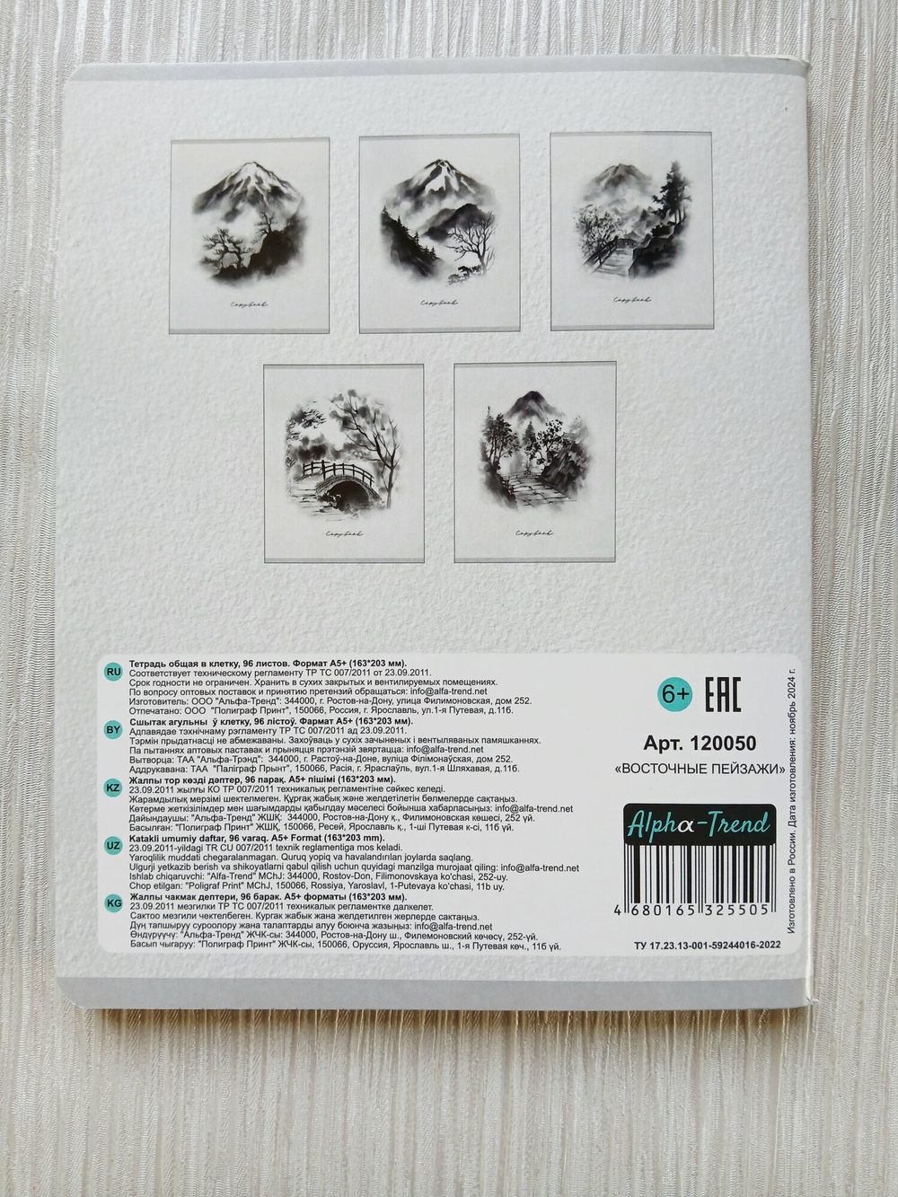Тетрадь 96 листов А5+. "Восточные пейзажи", общая, клетка. Формат А5+ (163*203 мм). Арт.120050. С полями. Комплект 5 шт.