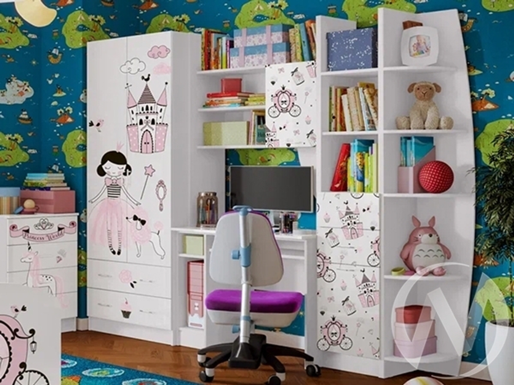 Стенка Детская Юниор-2 ЛДСП Принцесса (белый/белый)