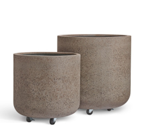 Кашпо - Цилиндрическая чаша на колёсиках - Песок серый беж - в 75, д- 73 см