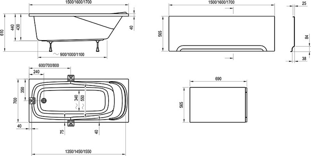 Ванна акриловая Ravak VANDA II 150х70 пристенная (CO11000000)