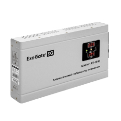Стабилизатор напряжения Exegate EX291738RUS Стабилизатор напряжения ExeGate Master AV-1500 (1500ВА, 140-260В, цифр. индикация вход / вых. напряжения, 220В±8%, КПД 98%, 5 уровней защиты, задержка, метал.корпус, евророзетка, RTL