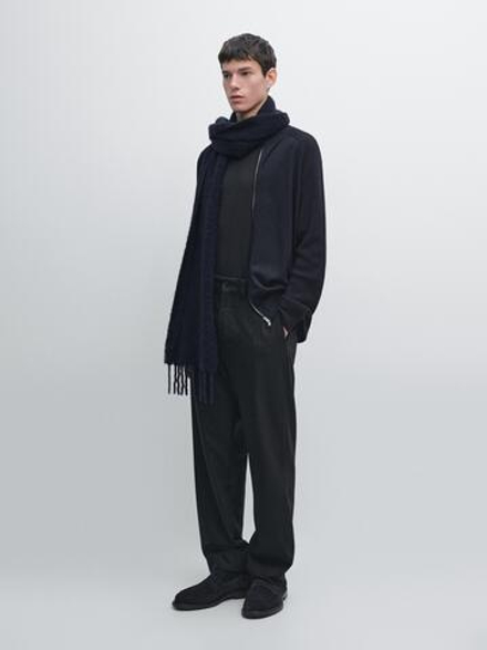 Massimo Dutti Фланелевые брюки с двойной полосой, темно-синий