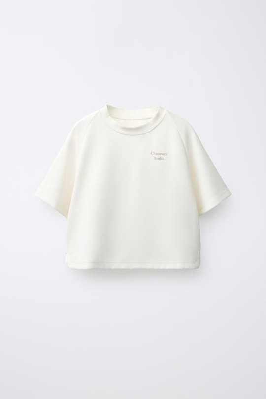 ZARA ФУТБОЛКА С КОНТРАСТНОЙ РЕЛЬЕФНОЙ НАДПИСЬЮ, ЭКРЮ
