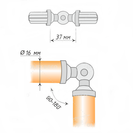 Эркерный соединитель для круглых труб d16 мм, цвет черный матовый