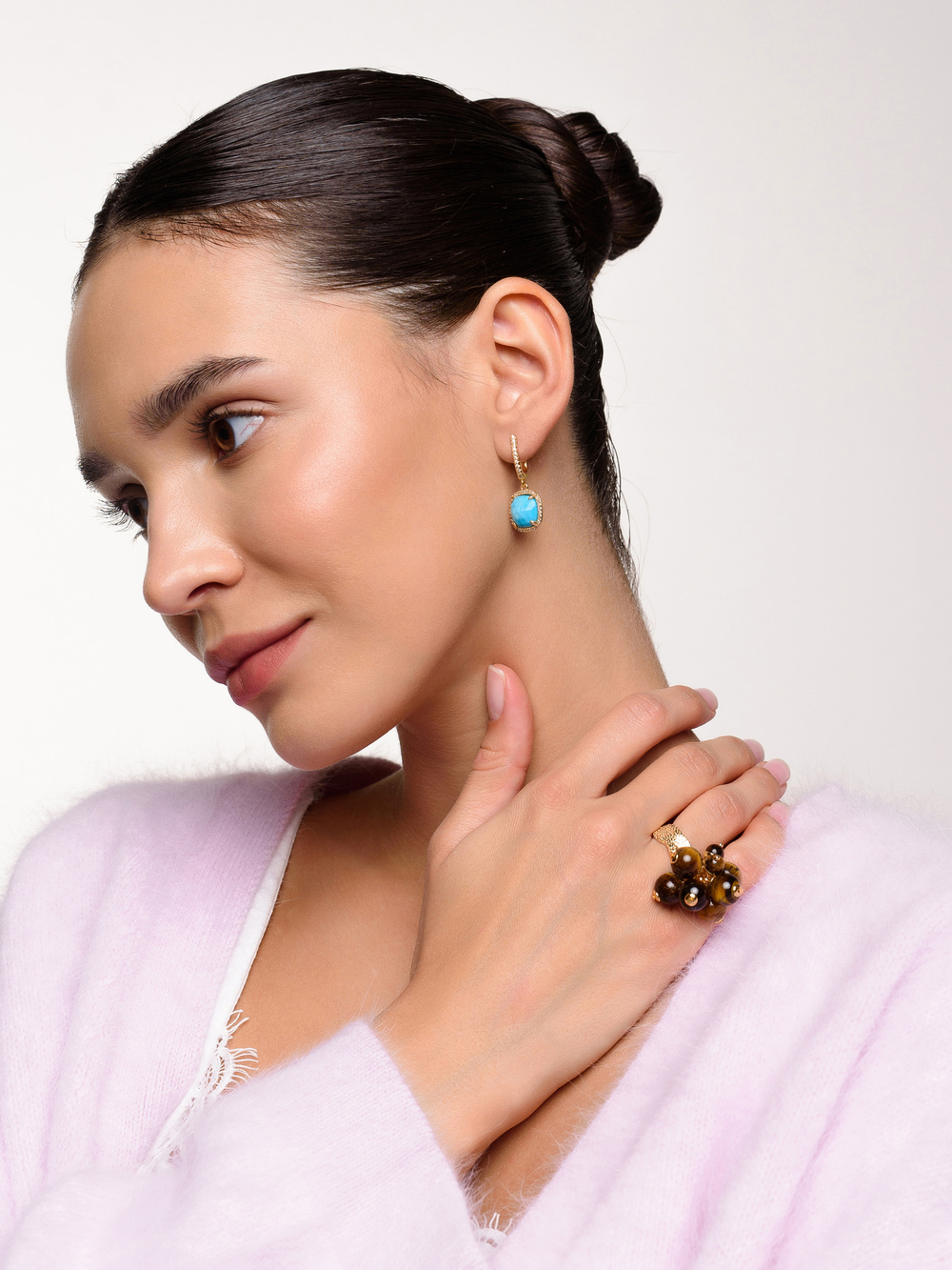 Кольцо "Berry" тигровый глаз Gold