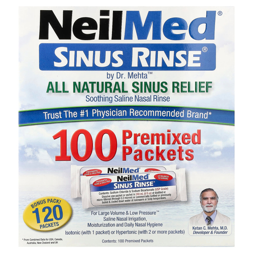 NeilMed, Sinus Rinse®, натуральное средство для промывания носа, 100 пакетиков с готовой смесью