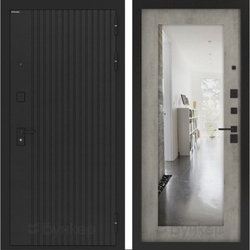 Входная металлическая дверь с зеркалом Бункер HIT Хит B-06 черный кварц / зеркало в рамке ФЛЗ - 618 Бетон светлый