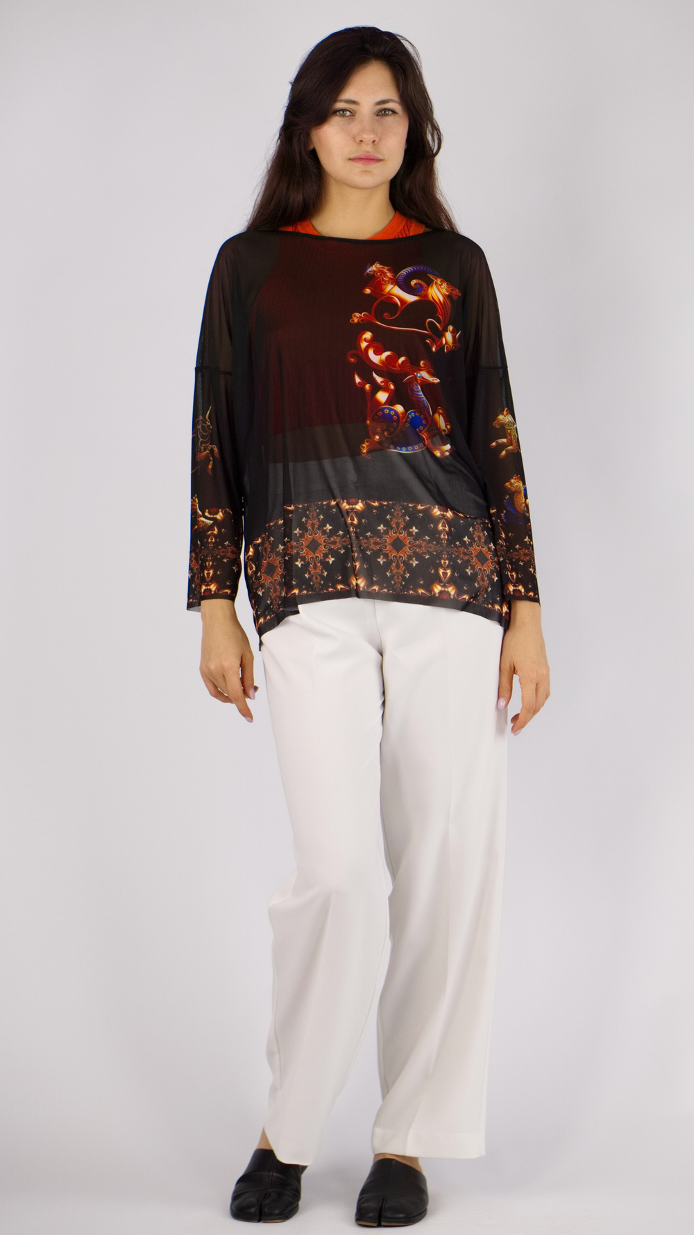 Туника из сетки "Загадки скифов", принт по мотивам скифских татуировок