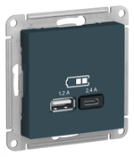 ATLASDESIGN USB РОЗЕТКА А+С, 5В/2,4 А, 2х5В/1,2 А, механизм, ИЗУМРУД ATN000839