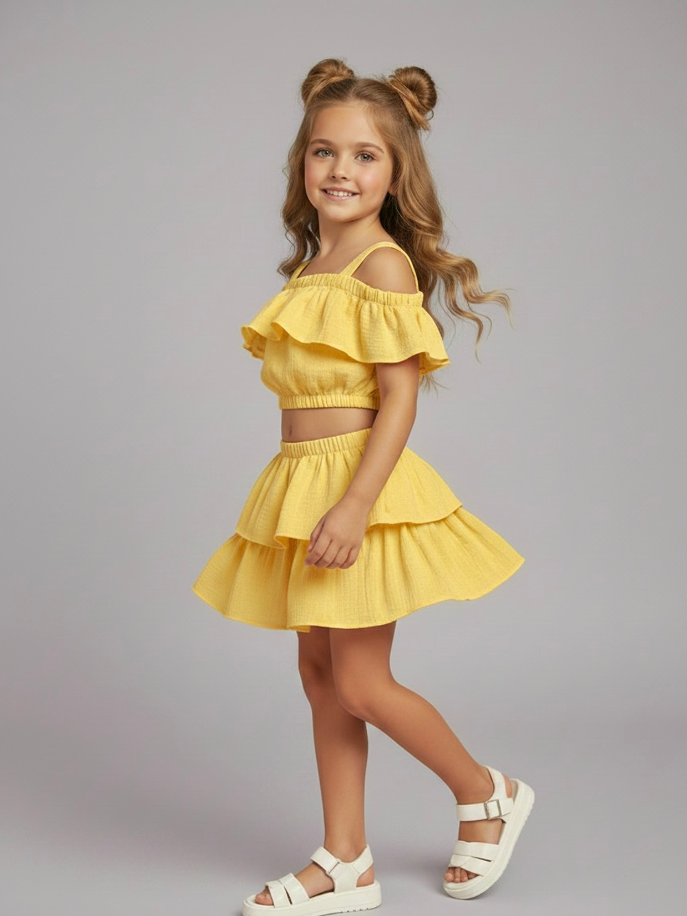 Костюм из муслина топ и юбка-шорты, желтый