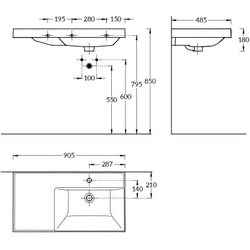 Раковина La Fenice Cubo 90 правая CU.NN.90R