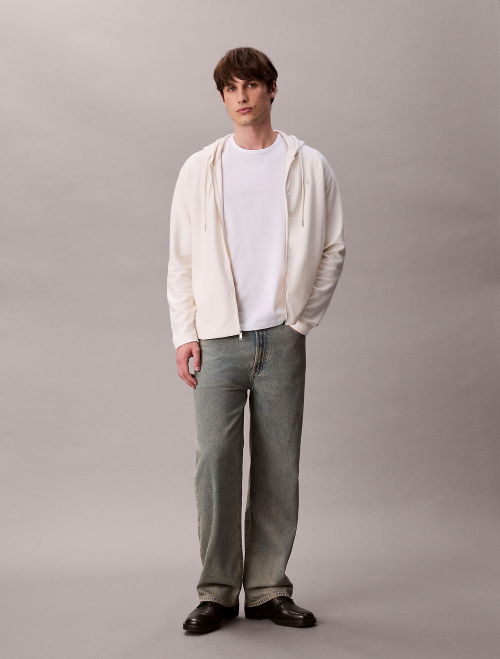 Худи на молнии Calvin Klein Cotton Blend Boucle Relaxed Tofu