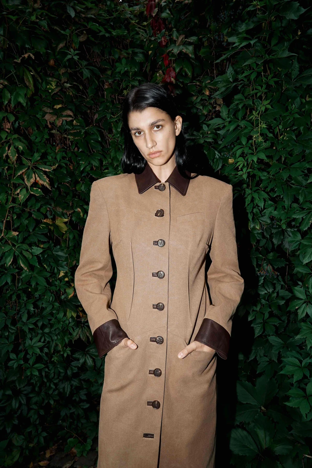 Пальто из канваса песочное