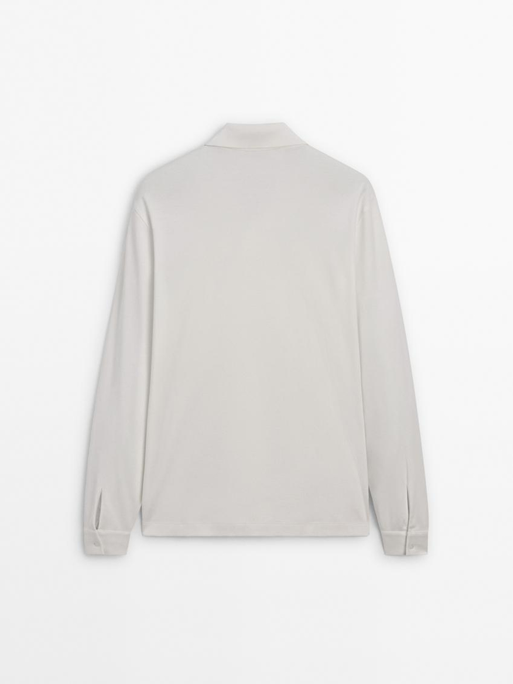 Massimo Dutti Поло из 100% хлопка с длинными рукавами, натуральный, кремовый