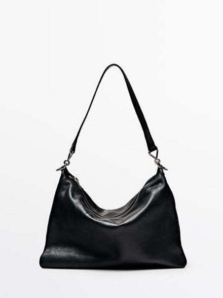 Massimo Dutti Большая сумка из кожи наппа с отделениями, черный