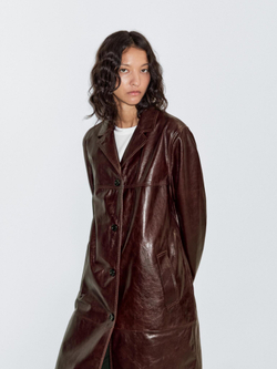 Massimo Dutti Длинное пальто из кожи наппа, бордо