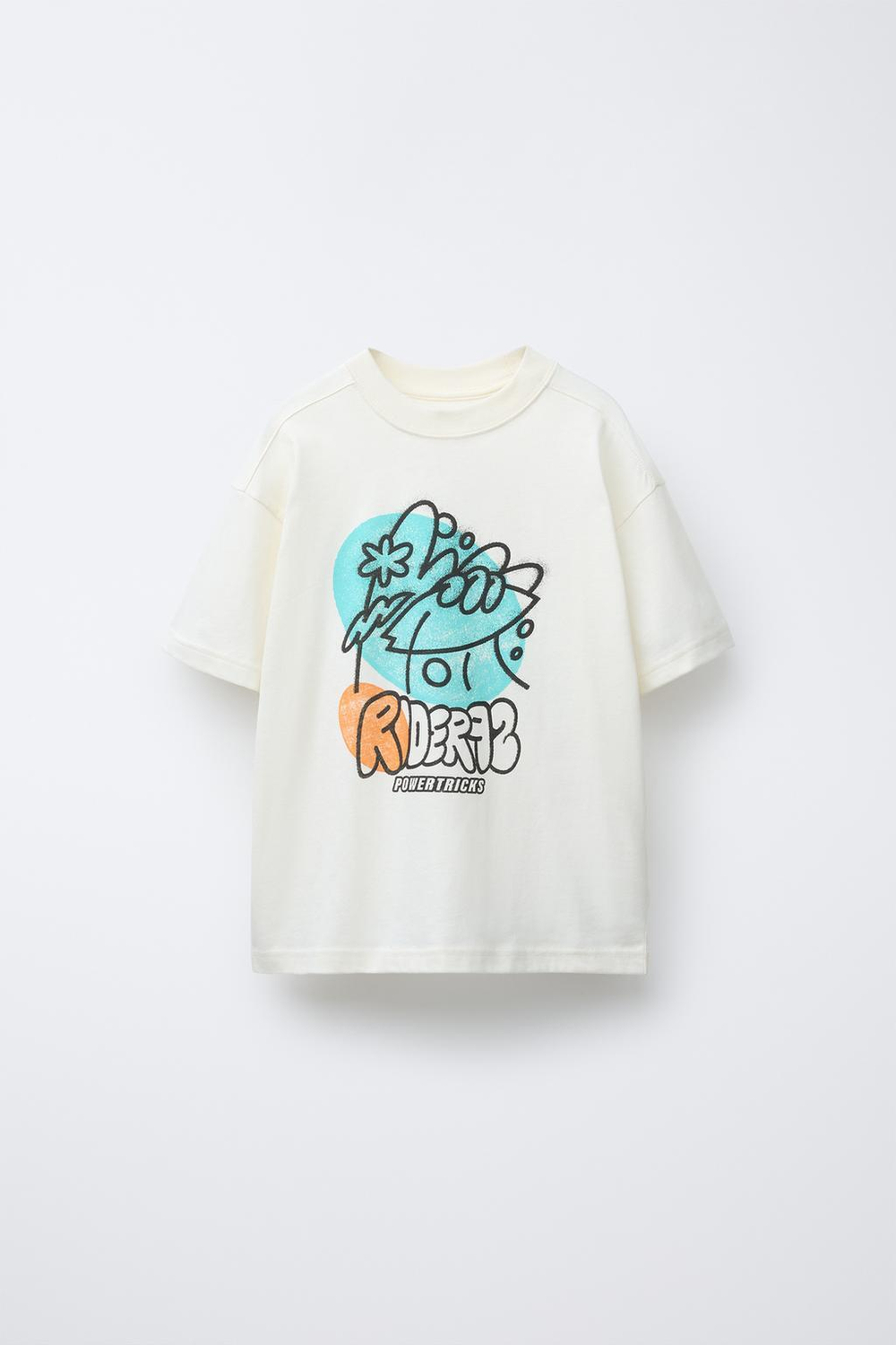 ZARA ФУТБОЛКА С ПРИНТОМ «ГРАФФИТИ», ЭКРЮ