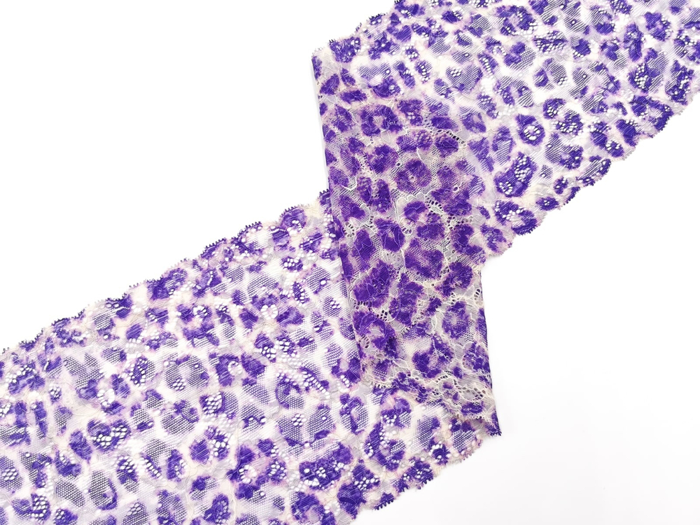 Эластичное кружево, 18,5 см, леопард-принт, сирень, (Арт: EK-2711), м