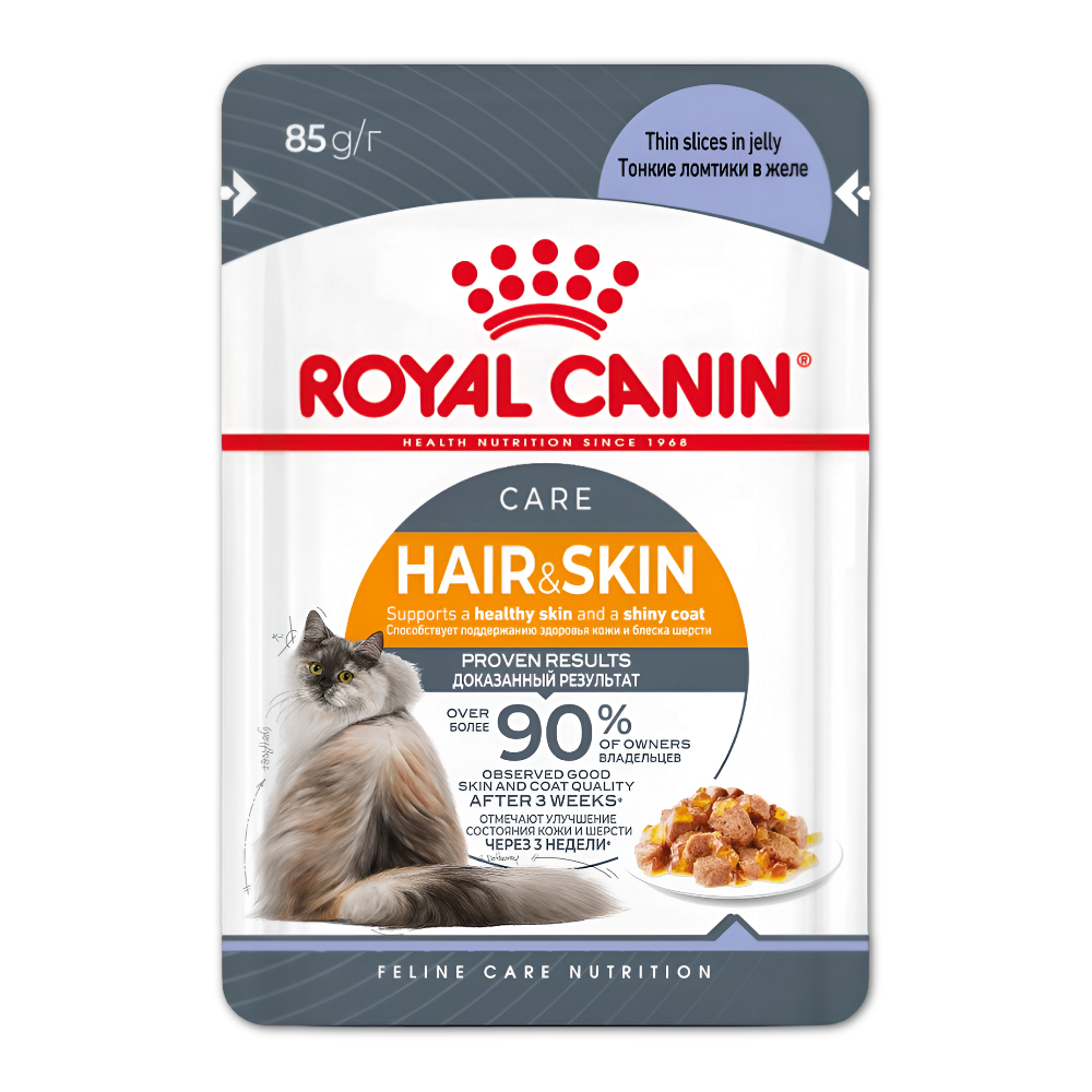 Royal Canin корм консервированный для взрослых кошек кусочки в желе здоровая кожа и шерсть