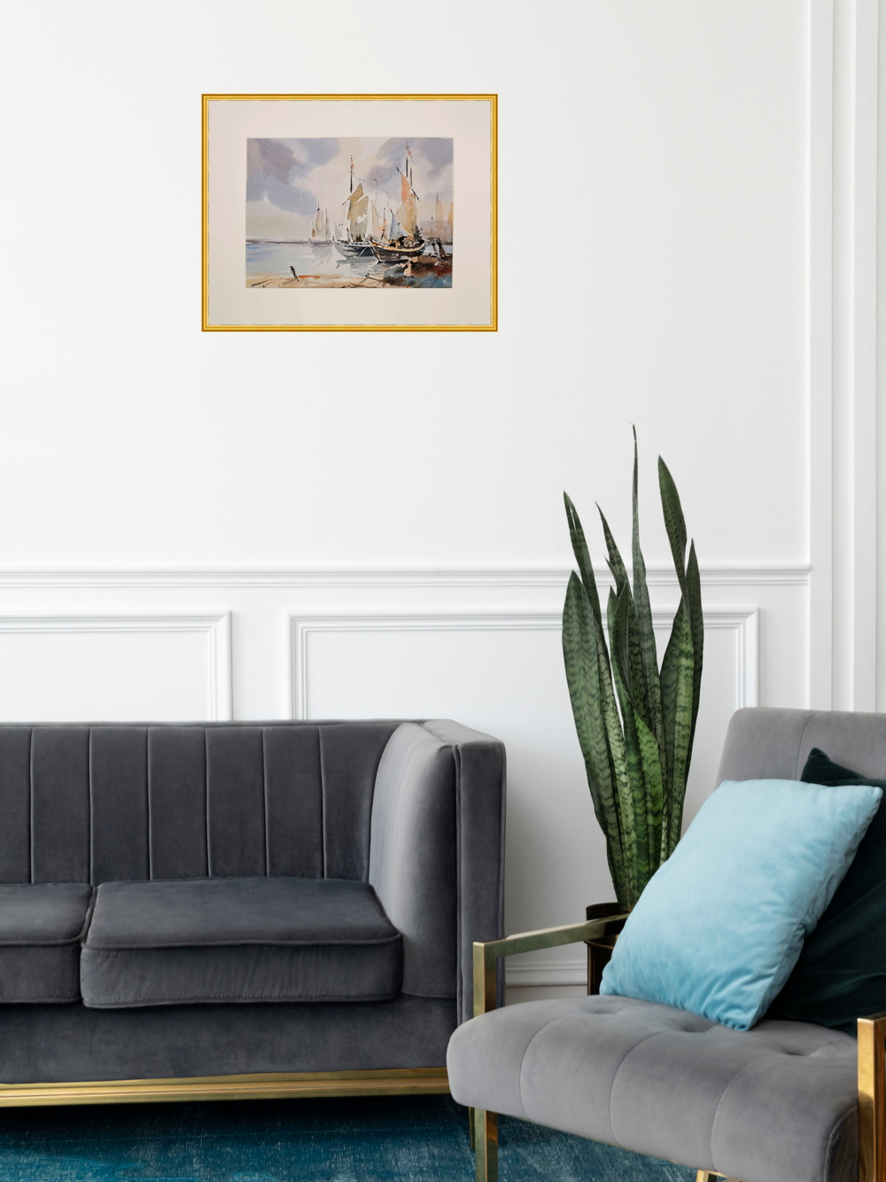 Картина авторская акварельная в паспарту 30х40 см на стену для интерьера "В порту"