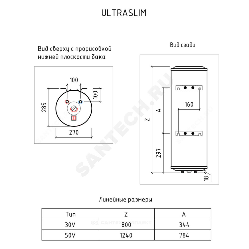 Водонагреватель электрический накопительный 50 л 2 кВт IU 50 V THERMEX SpT070828
