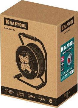 KRAFTOOL КГ 3х2.5 30м 4000Вт IP44, HEAVY DUTYСиловой удлинитель на стальной катушке (55086-30)