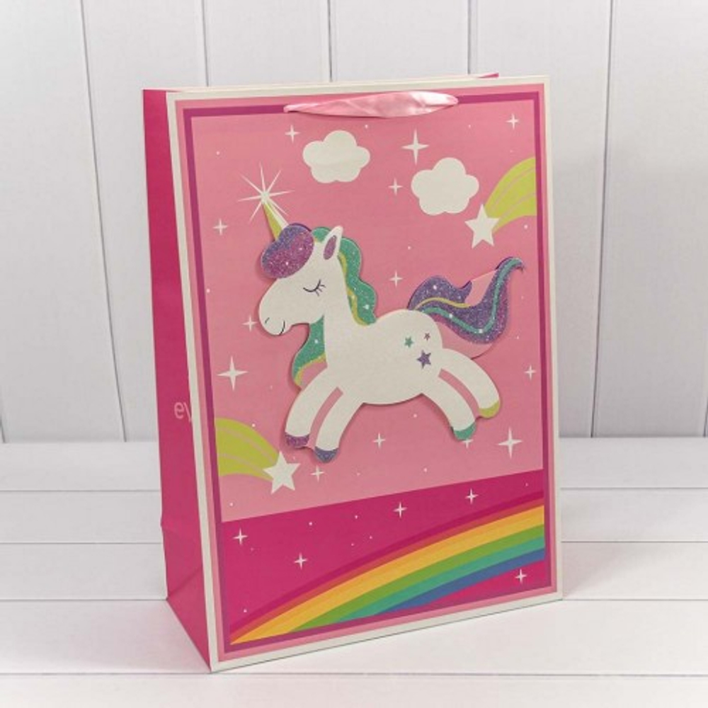 Пакет подарочный 32х45х15см "Единорог" с 3D аппликацией (Микс)