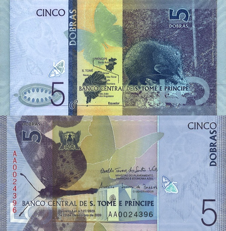 Сан-Томе и Принсипи 5 добра 2020 Бабочка UNC