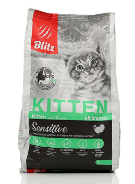 Blitz 2кг Sensitive Kitten Сухой корм для котят Индейка