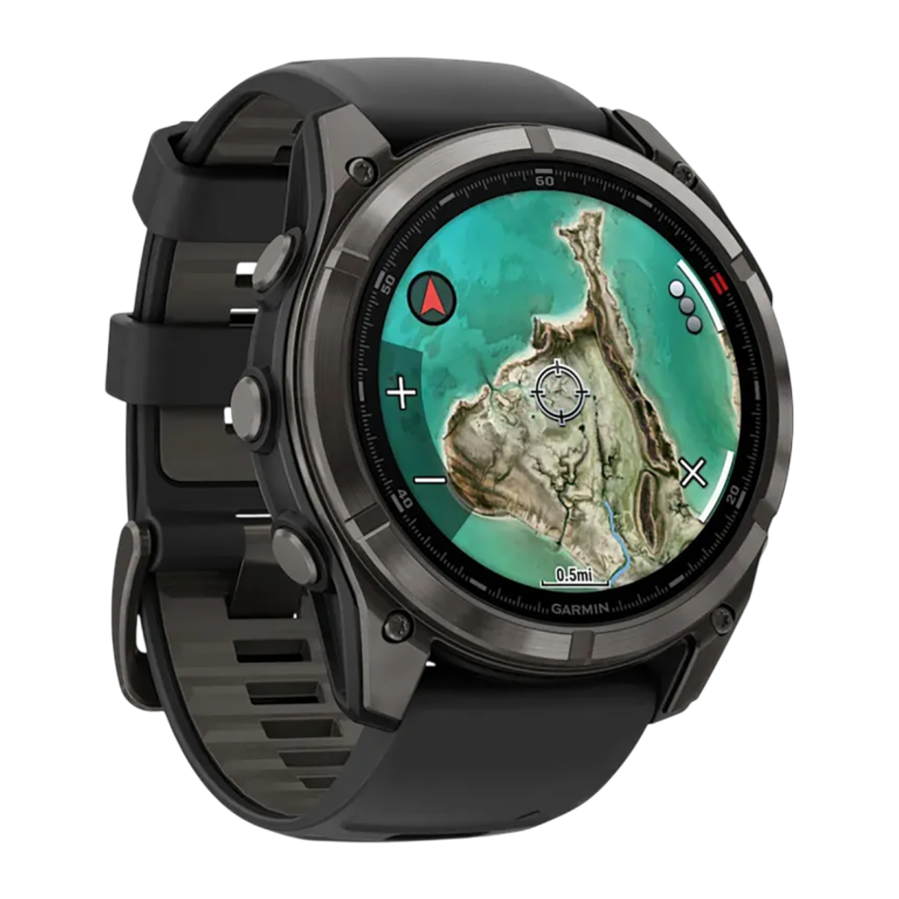 Cпортивные часы Garmin fenix 8 Pro, 51 мм, MicroLED, титан с DLC, сапфир, силиконовый ремешок цвета «чёрный/серый» Тёмно-серый безель из титана с DLC-покрытием, MicroLED-дисплей. Ремешок с классической застёжкой — на запястье обхватом 127–210 мм