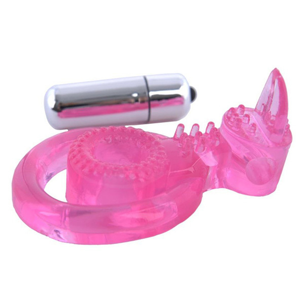 Розовая вибронасадка на пенис 2см и 3,5см со стимулятором клитора Язычок ToyFa Basic 888014