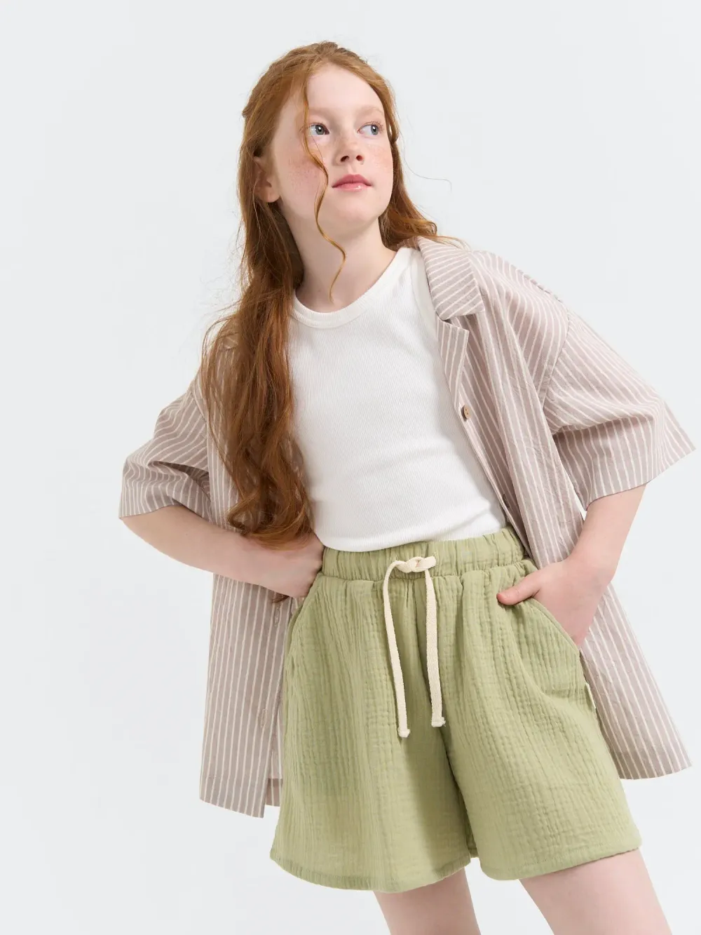 Юбка-шорты муслиновая "Шалфей" 7+