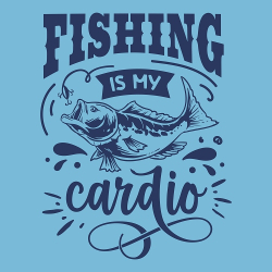 принт PewPewCat Fishing is my cardio синий для голубой футболки