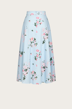 ЮБКА НА ШНУРОВКЕ ИЗ ГОЛУБОГО ХЛОПКА С АВТОРСКИМ ПРИНТОМ