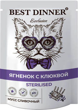 Best Dinner Exclusive Мусс сливочный Ягненок с клюквой для стерил. кошек 85гр.*24шт.