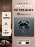 Розетка одинарная внутренняя с USB и type C