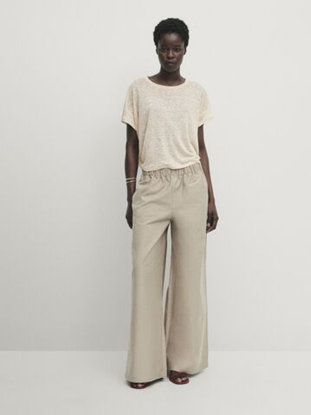 Massimo Dutti Футболка из полупрозрачного 100% льна, пестро-бежевый