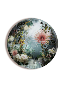 Картина на стекле тондо для интерьера круглая "Цветущие джунгли", диаметр 28 см