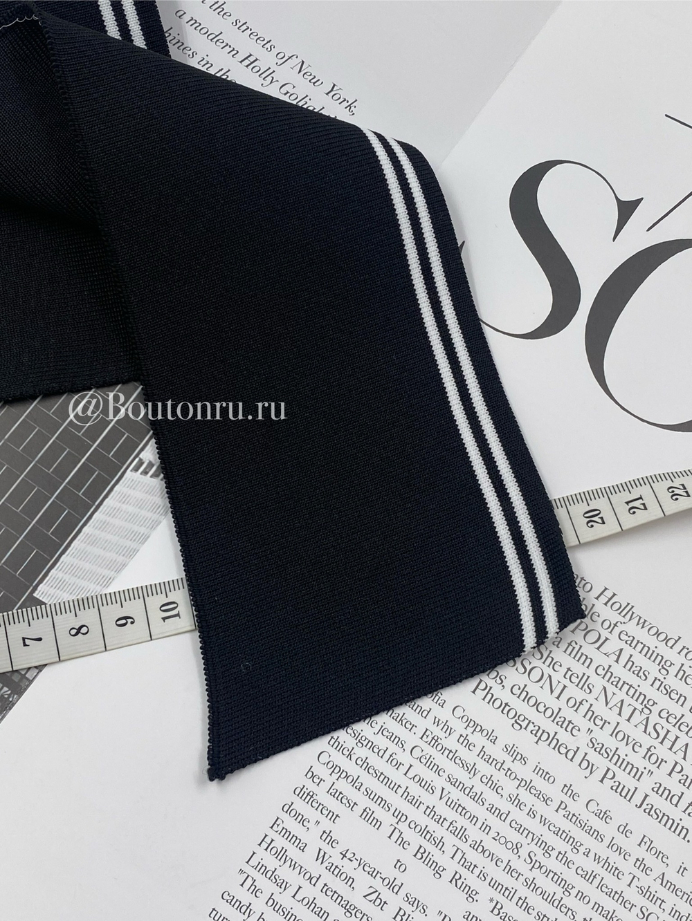 Воротник трикотажный черный с тонкими белыми полосками 0,4 м, ширина 8 см