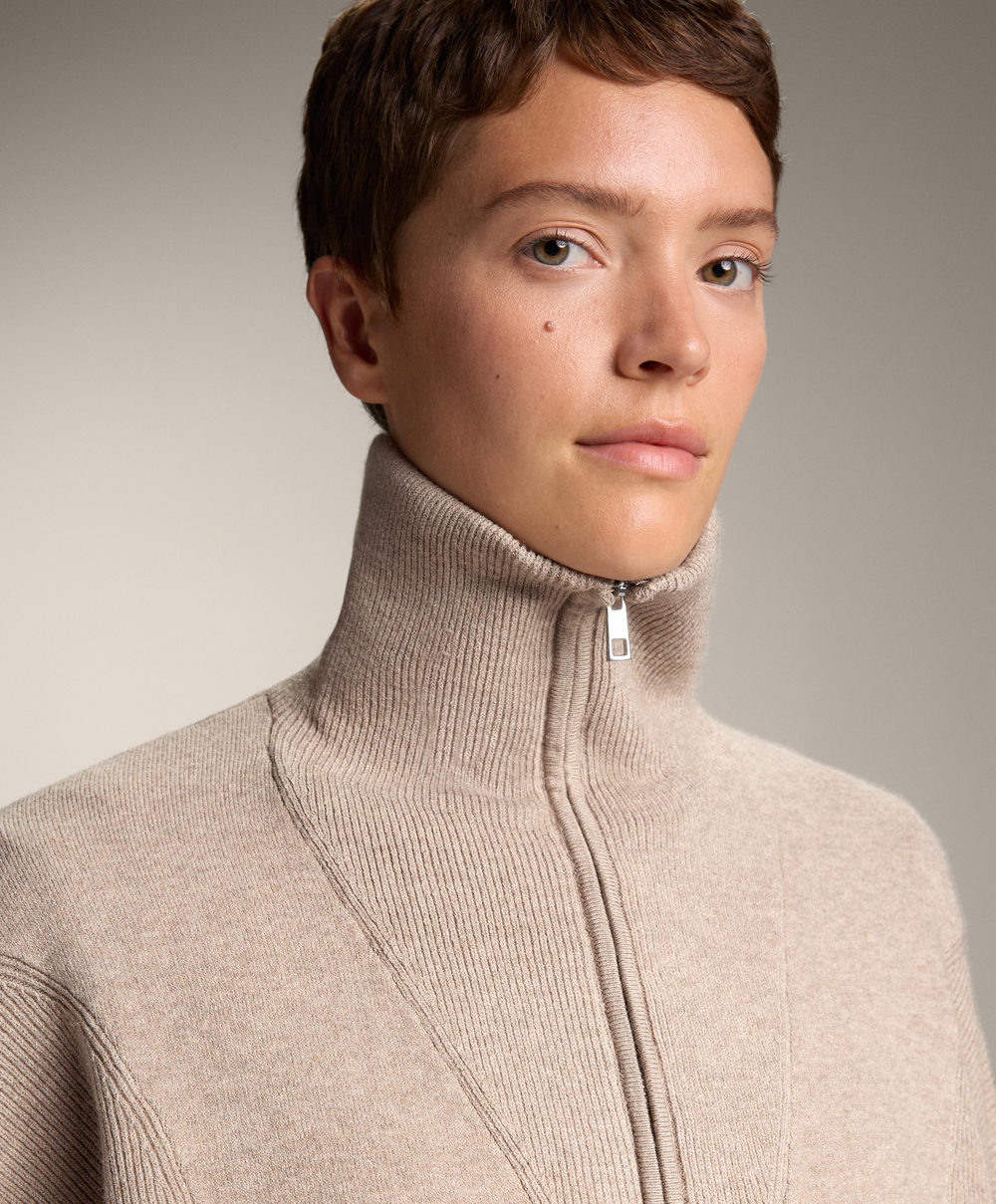 Oysho Вязаная куртка с воротником в рубчик, серо-коричневый