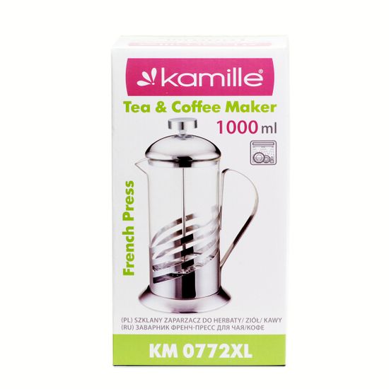 Френч-пресс 1000 мл. Kamille KM 0772XL стекло, нержавеющая сталь